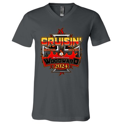 Motor Mania Cruisin Woodward 2024 Detroit To Pontiac V-Neck T-Shirt