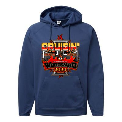 Motor Mania Cruisin Woodward 2024 Detroit To Pontiac Performance Fleece Hoodie