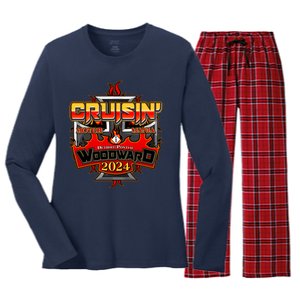 Motor Mania Cruisin Woodward 2024 Detroit To Pontiac Women's Long Sleeve Flannel Pajama Set 