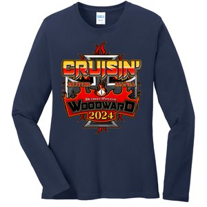 Motor Mania Cruisin Woodward 2024 Detroit To Pontiac Ladies Long Sleeve Shirt