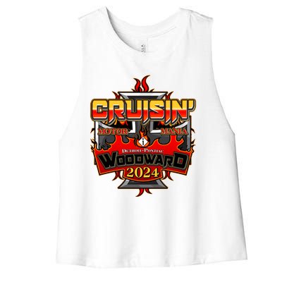 Motor Mania Cruisin Woodward 2024 Detroit To Pontiac Women's Racerback Cropped Tank