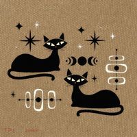 Midcentury Mid Century Cat Retro Atomic Age Space Modern Cotton Canvas Backpack