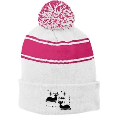 Midcentury Mid Century Cat Retro Atomic Age Space Modern Stripe Pom Pom Beanie