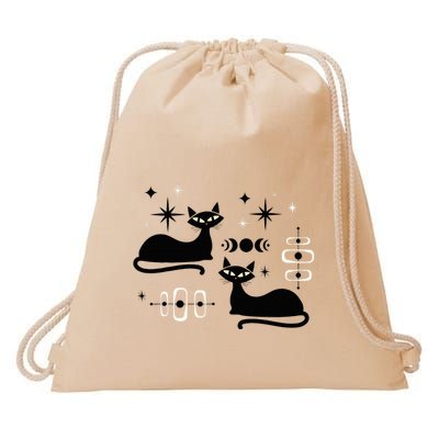 Midcentury Mid Century Cat Retro Atomic Age Space Modern Drawstring Bag