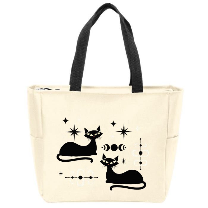 Midcentury Mid Century Cat Retro Atomic Age Space Modern Zip Tote Bag