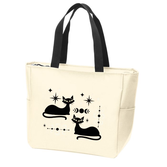 Midcentury Mid Century Cat Retro Atomic Age Space Modern Zip Tote Bag