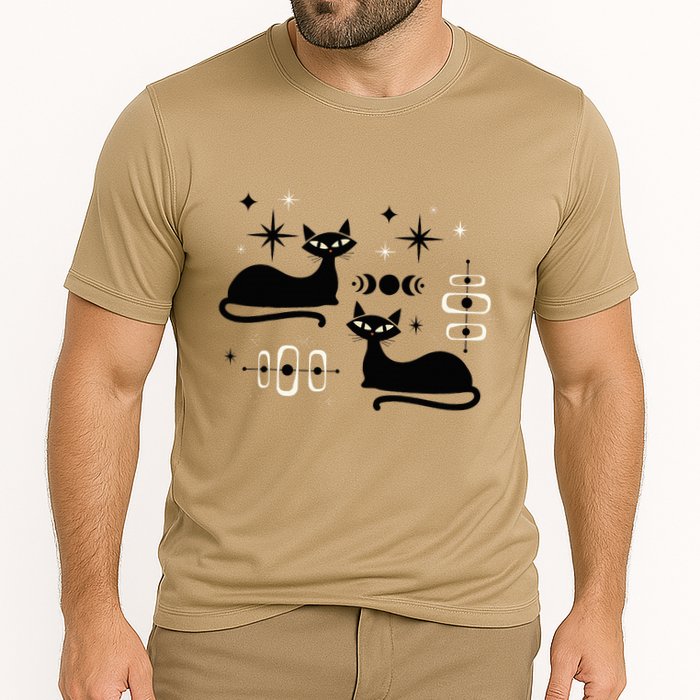 Midcentury Mid Century Cat Retro Atomic Age Space Modern Cooling Performance Crew T-Shirt