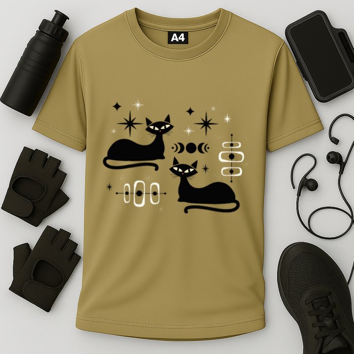 Midcentury Mid Century Cat Retro Atomic Age Space Modern Cooling Performance Crew T-Shirt