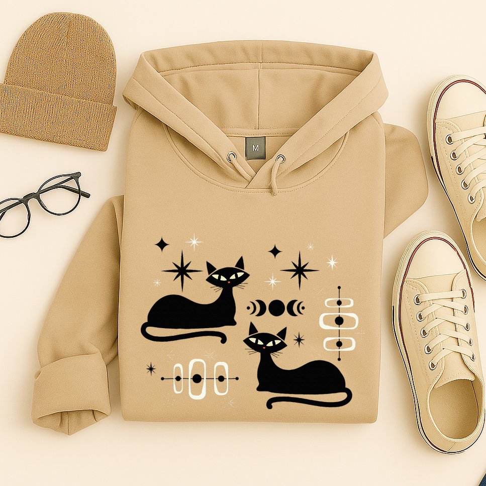 Midcentury Mid Century Cat Retro Atomic Age Space Modern Hoodie