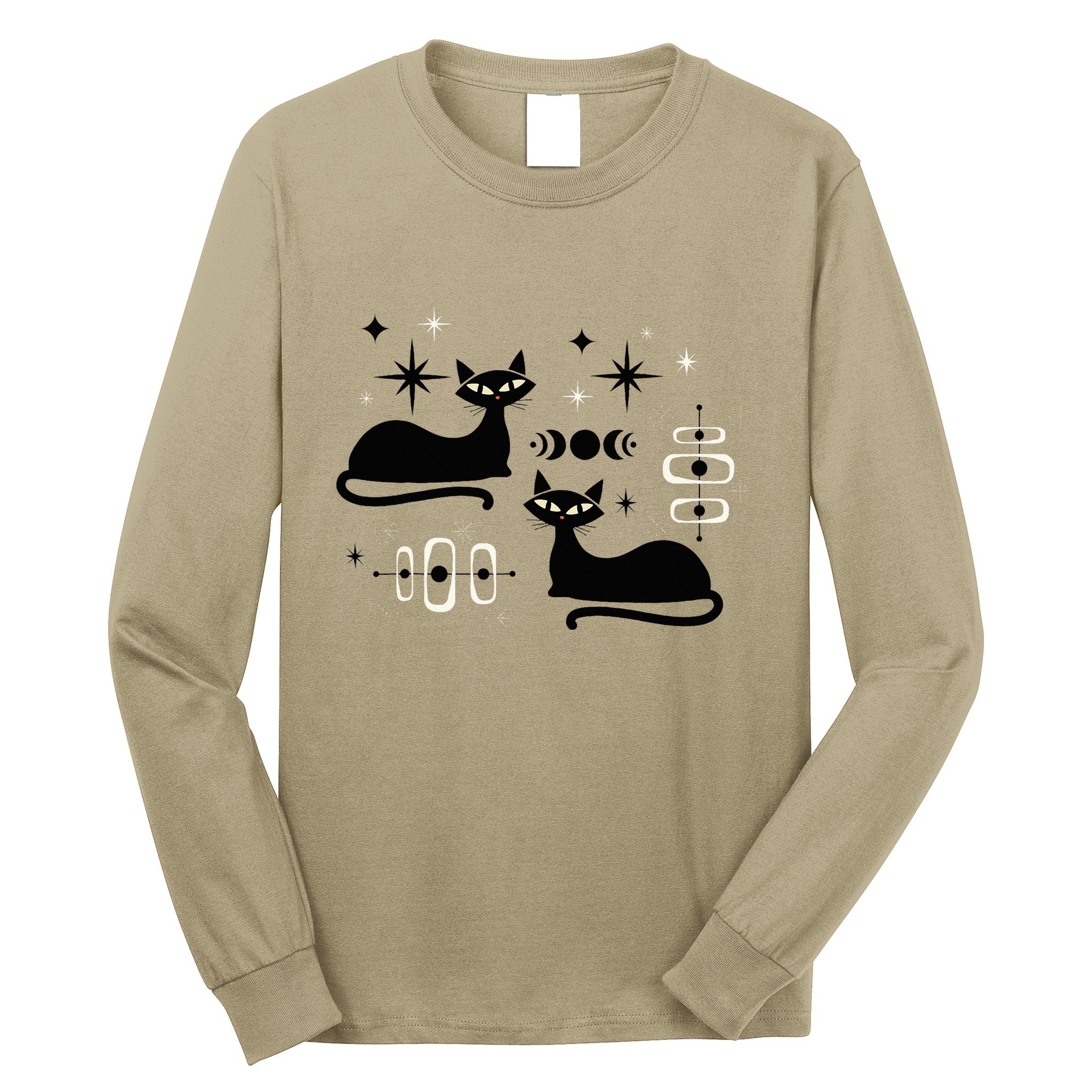 Midcentury Mid Century Cat Retro Atomic Age Space Modern Long Sleeve Shirt