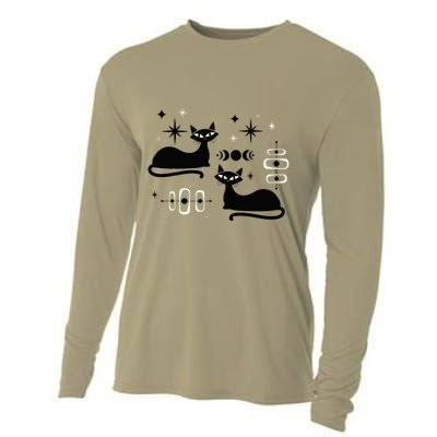 Midcentury Mid Century Cat Retro Atomic Age Space Modern Cooling Performance Long Sleeve Crew