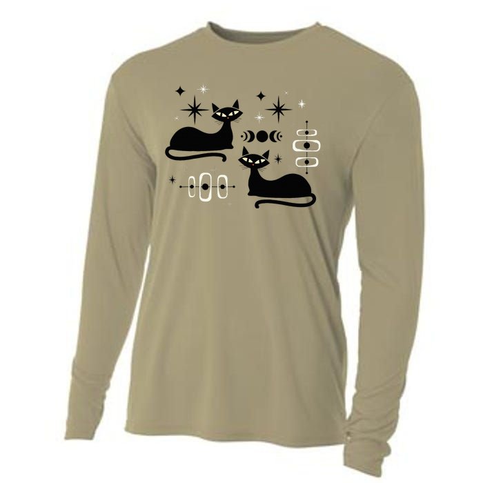 Midcentury Mid Century Cat Retro Atomic Age Space Modern Cooling Performance Long Sleeve Crew