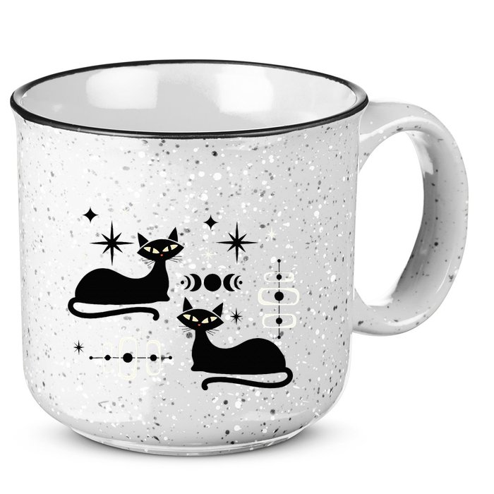 Midcentury Mid Century Cat Retro Atomic Age Space Modern 15oz Campfire Ceramic Mug