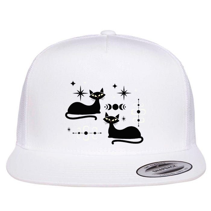 Midcentury Mid Century Cat Retro Atomic Age Space Modern Flat Bill Trucker Hat