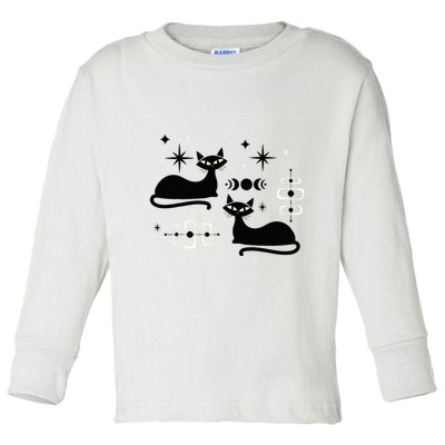 Midcentury Mid Century Cat Retro Atomic Age Space Modern Toddler Long Sleeve Shirt
