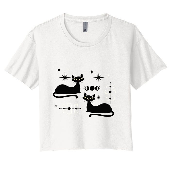 Midcentury Mid Century Cat Retro Atomic Age Space Modern Women's Crop Top Tee
