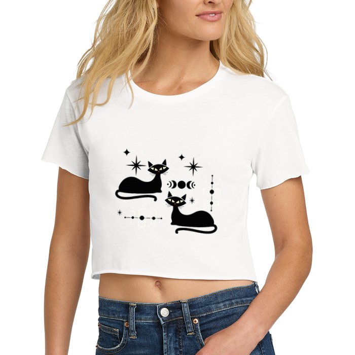 Midcentury Mid Century Cat Retro Atomic Age Space Modern Women's Crop Top Tee
