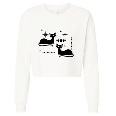Midcentury Mid Century Cat Retro Atomic Age Space Modern Cropped Pullover Crew
