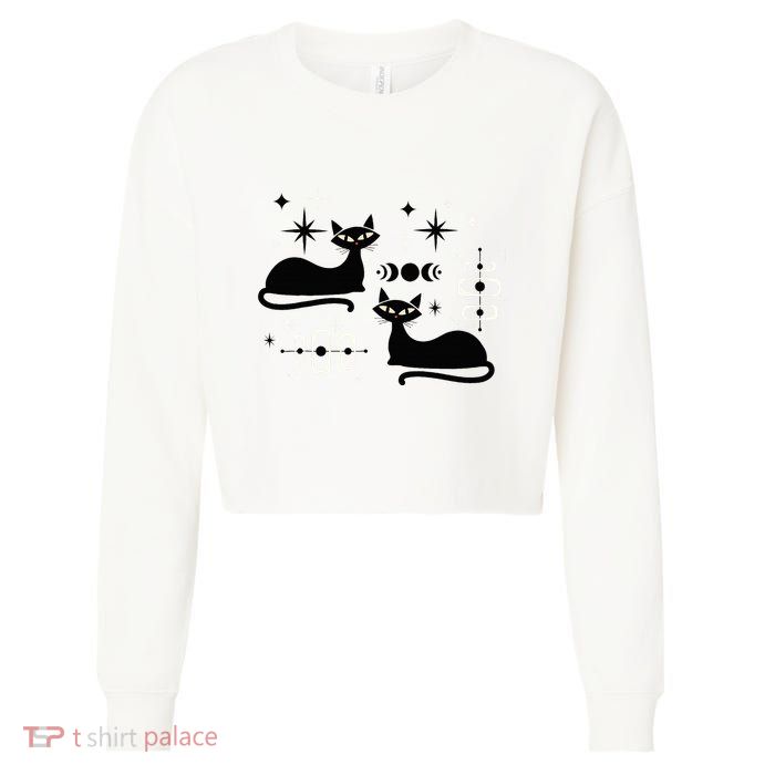 Midcentury Mid Century Cat Retro Atomic Age Space Modern Cropped Pullover Crew