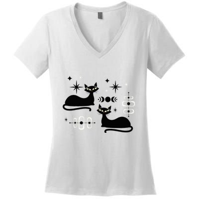 Midcentury Mid Century Cat Retro Atomic Age Space Modern Women's V-Neck T-Shirt
