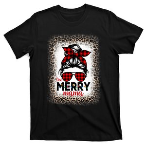 Merry Mama Christmas Women Messy Buffalo Leopard Bleached T-Shirt