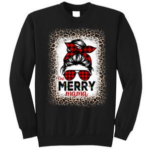 Merry Mama Christmas Women Messy Buffalo Leopard Bleached Tall Sweatshirt