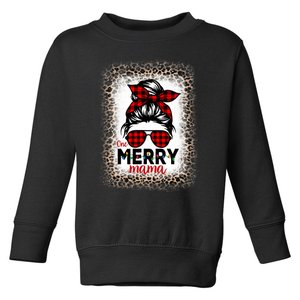 Merry Mama Christmas Women Messy Buffalo Leopard Bleached Toddler Sweatshirt