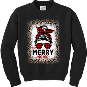 Merry Mama Christmas Women Messy Buffalo Leopard Bleached Kids Sweatshirt