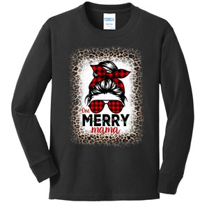 Merry Mama Christmas Women Messy Buffalo Leopard Bleached Kids Long Sleeve Shirt