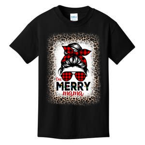 Merry Mama Christmas Women Messy Buffalo Leopard Bleached Kids T-Shirt