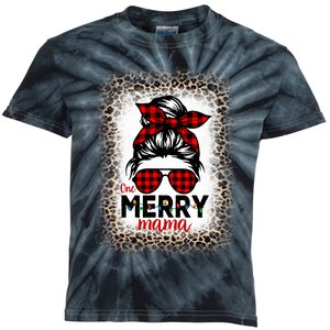 Merry Mama Christmas Women Messy Buffalo Leopard Bleached Kids Tie-Dye T-Shirt