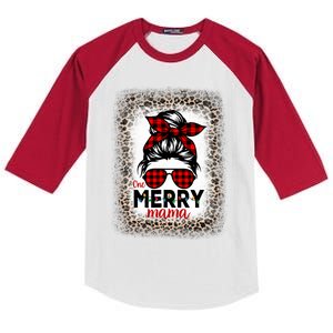 Merry Mama Christmas Women Messy Buffalo Leopard Bleached Kids Colorblock Raglan Jersey