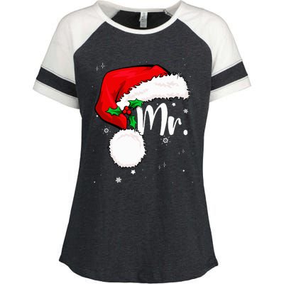 Mr Mrs Claus Christmas Couples Matching His And Her Pajamas Enza Ladies Jersey Colorblock Tee