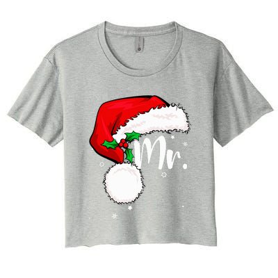 Mr Mrs Claus Christmas Couples Matching His And Her Pajamas Women's Crop Top Tee