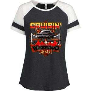 Motor Mania Cruisin Woodward 2024 Detroit To Pontiac Muscle Car Enza Ladies Jersey Colorblock Tee