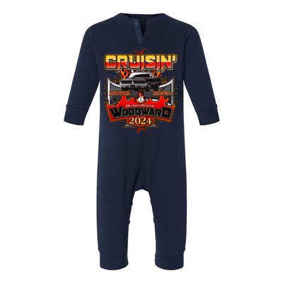 Motor Mania Cruisin Woodward 2024 Detroit To Pontiac Muscle Car Infant Fleece One Piece