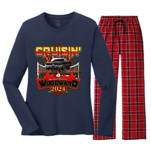 Motor Mania Cruisin Woodward 2024 Detroit To Pontiac Muscle Car Women's Long Sleeve Flannel Pajama Set 