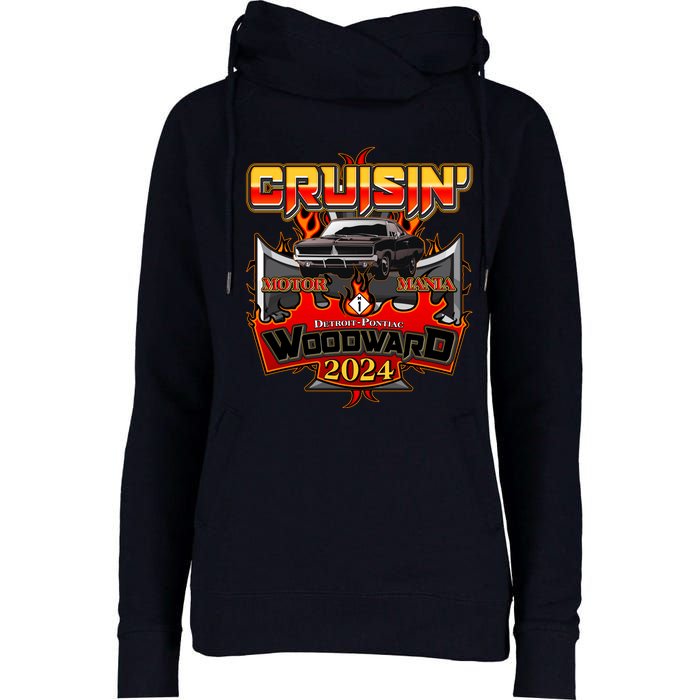 Motor Mania Cruisin Woodward 2024 Detroit To Pontiac Muscle Car Womens Funnel Neck Pullover Hood