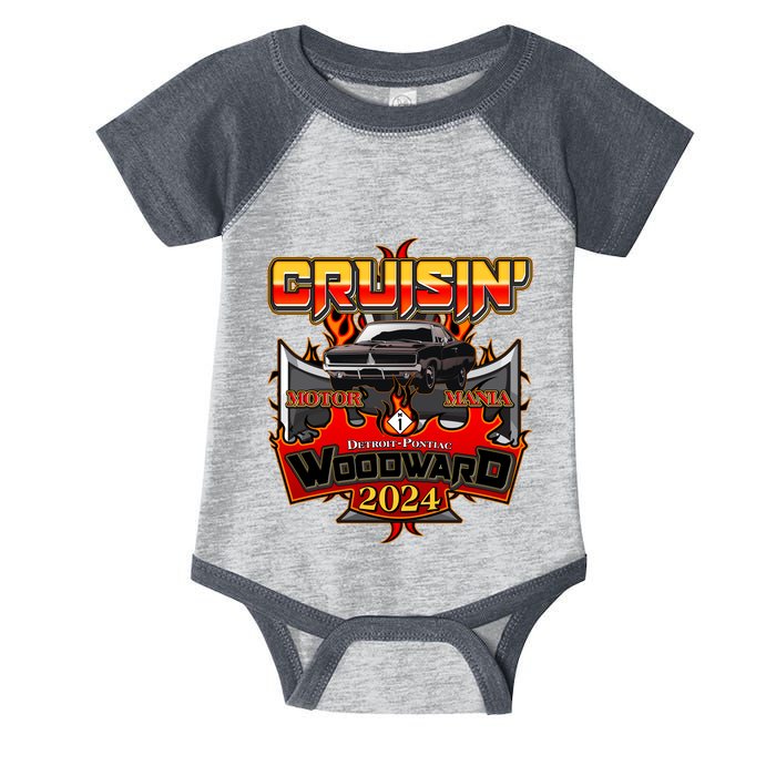 Motor Mania Cruisin Woodward 2024 Detroit To Pontiac Muscle Car Infant Baby Jersey Bodysuit