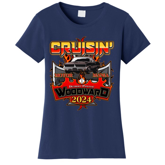 Motor Mania Cruisin Woodward 2024 Detroit To Pontiac Muscle Car Women's T-Shirt