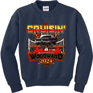 Motor Mania Cruisin Woodward 2024 Detroit To Pontiac Muscle Car Kids Sweatshirt