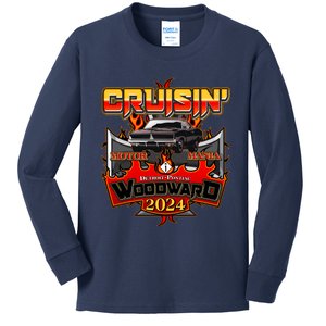 Motor Mania Cruisin Woodward 2024 Detroit To Pontiac Muscle Car Kids Long Sleeve Shirt