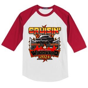 Motor Mania Cruisin Woodward 2024 Detroit To Pontiac Muscle Car Kids Colorblock Raglan Jersey