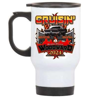 Motor Mania Cruisin Woodward 2024 Detroit To Pontiac Muscle Car Stainless Steel Travel Mug