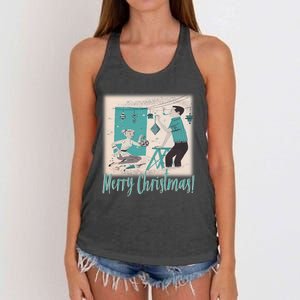 Mcm Mid Century Modern Christmas Retro 50S Couple Merry Women's Knotted Racerback Tank