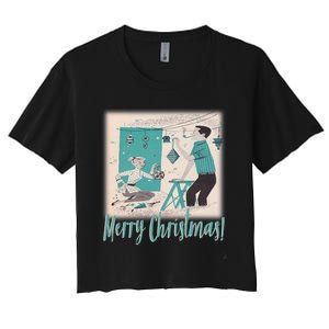 Mcm Mid Century Modern Christmas Retro 50S Couple Merry Women's Crop Top Tee