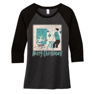 Mcm Mid Century Modern Christmas Retro 50S Couple Merry Women's Tri-Blend 3/4-Sleeve Raglan Shirt