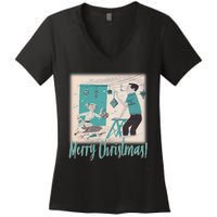 Mcm Mid Century Modern Christmas Retro 50S Couple Merry Women's V-Neck T-Shirt