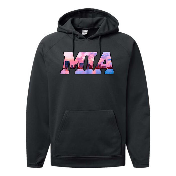 Mia Miami City Skyline Of Miami Beach Florida Performance Fleece Hoodie