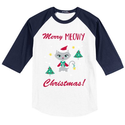 Merry Meowy Christmas Cat Baseball Sleeve Shirt